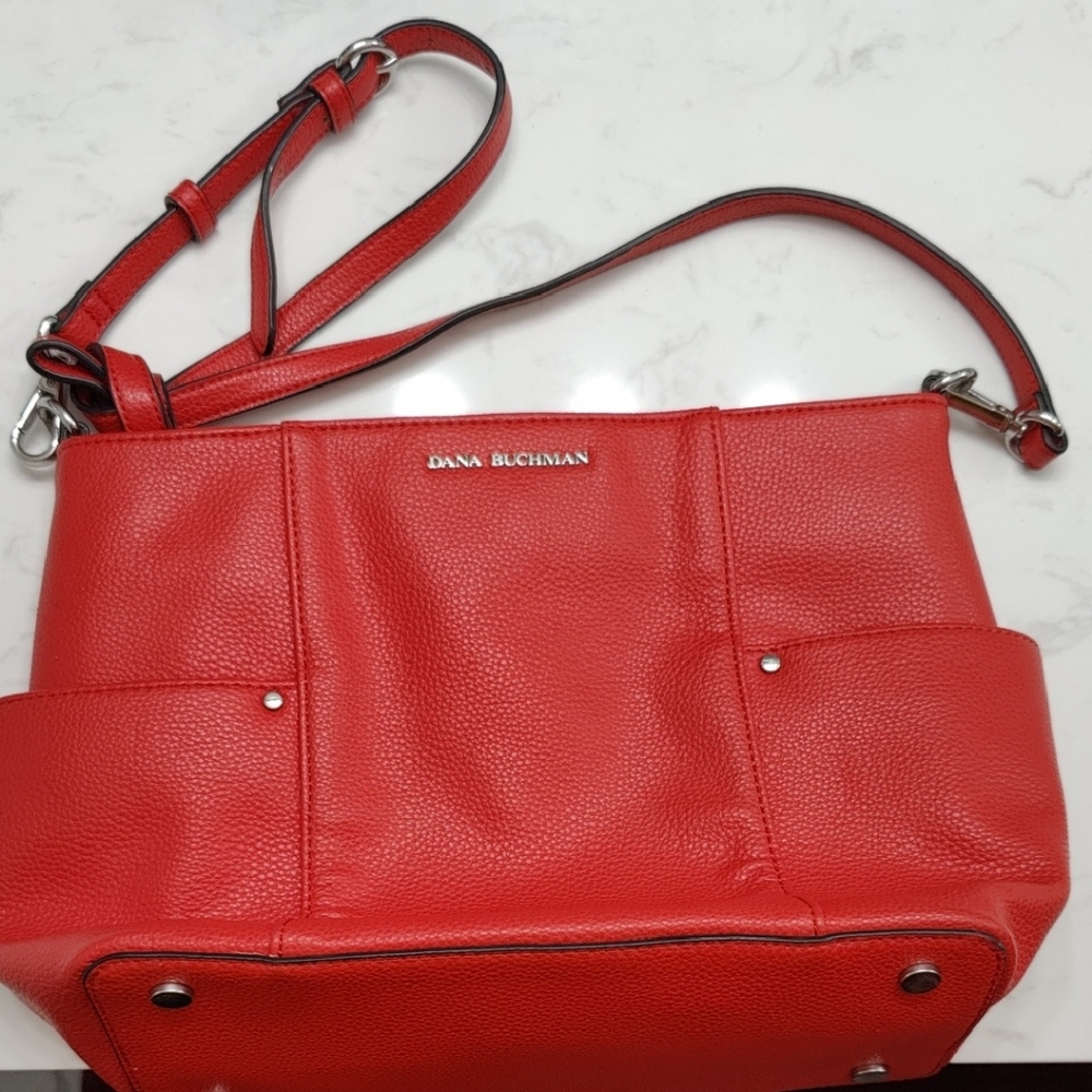 Dana Buchman Vibrant Red and Gold Shoulder/Cross Body Bag With Pockets